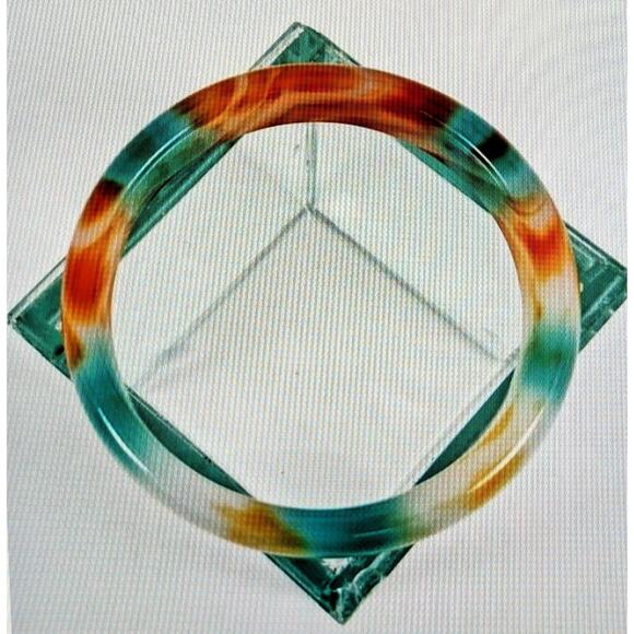 Vintage Peking Glass Multicolor Agate Bangle Bracelet